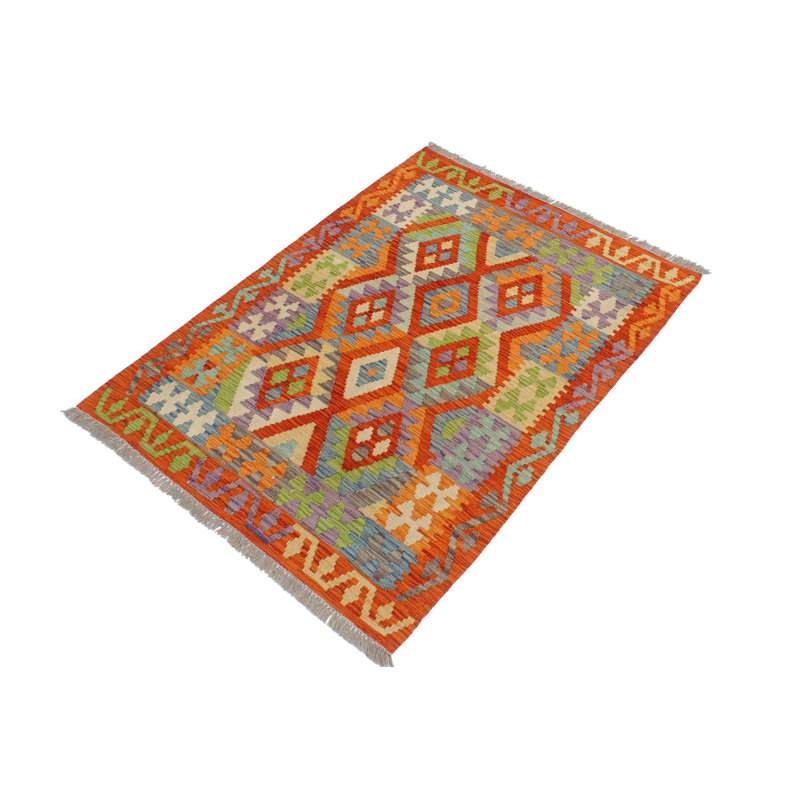 Tapis rouille / bleu en laine noué à la main à la main 3 pi 5 po x 4 pi 11 po Cedorah