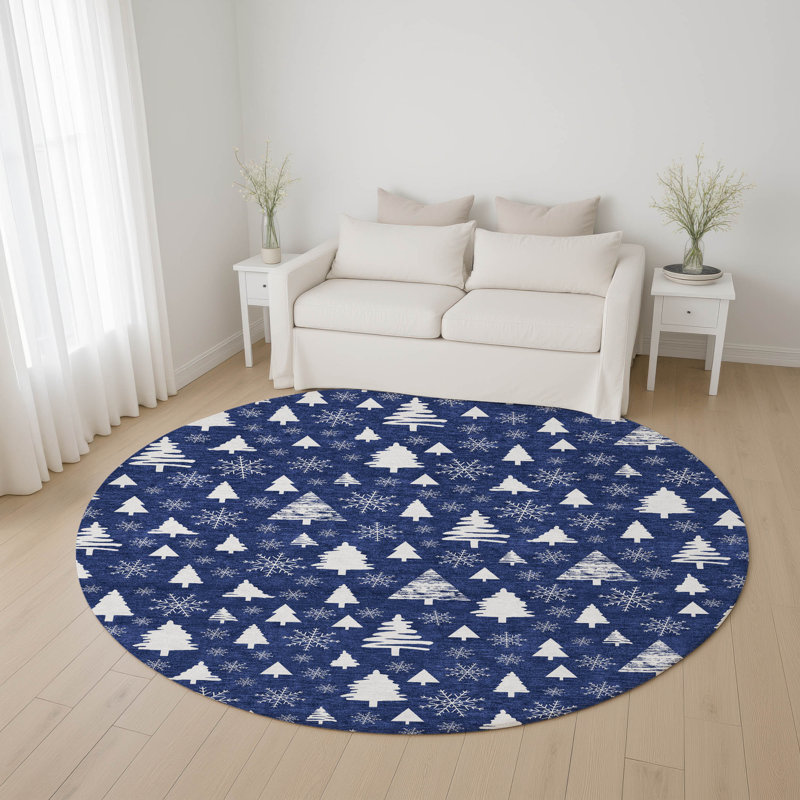 Premium Machine Washable Dockside AMF1815 Christmas Trees Rug, Round 8'