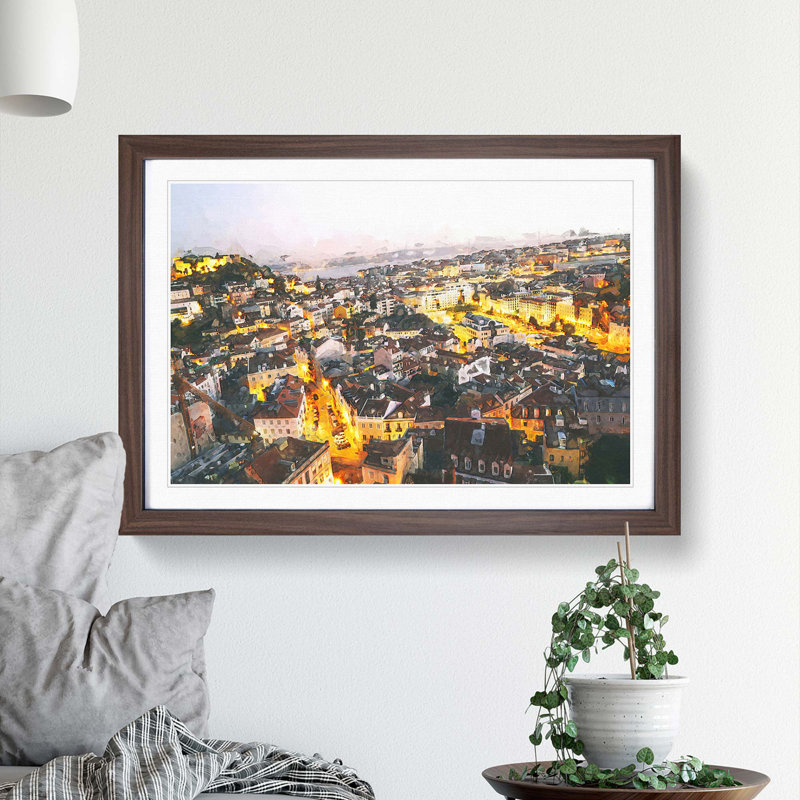 Lisbon Portugal in Abstract - Picture Frame Graphic Art Print, 40cm H x 60cm W x 2cm D, Walnut