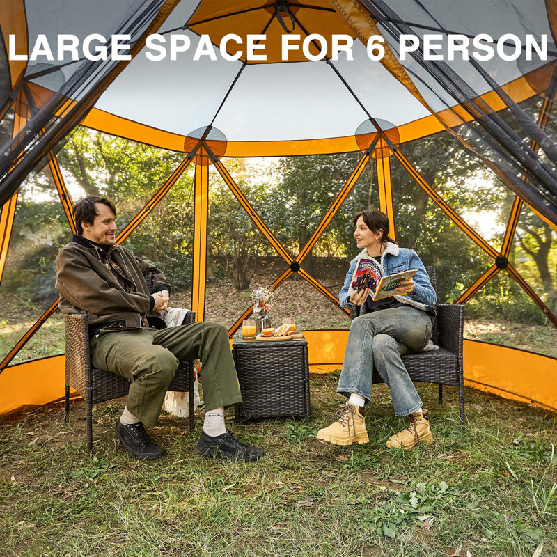 Pop Up Gazebo Tent For Backyard, 11.5 X 9.8 Ft, Instant Screened Tent Screen House Canopy With Netting, Orange