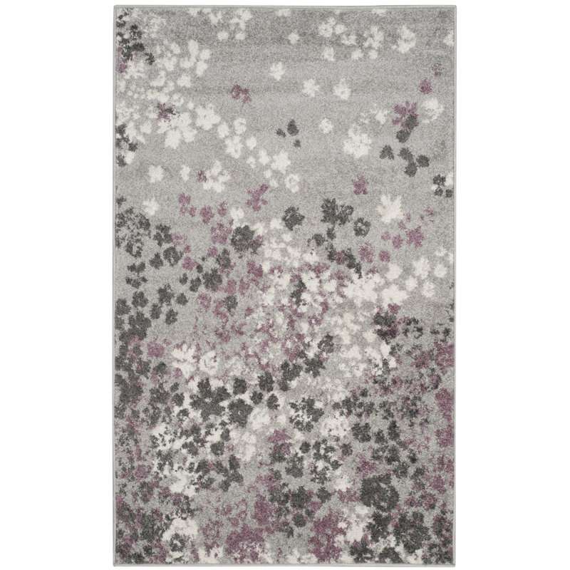 Makeba Floral Gray/Purple Area Rug, Rectangle 3' x 5'