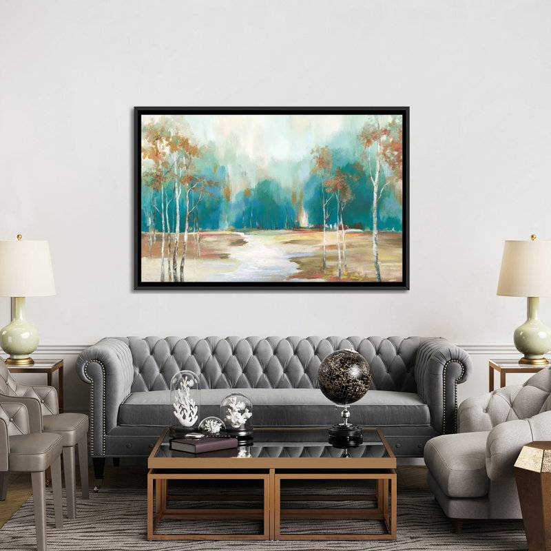 "Sentier à la forêt" par Allison Pearce, reproduction d’art, Pas de tapis, H 40 po x l 60 po x 1,5 po, Toile avec cadre noir