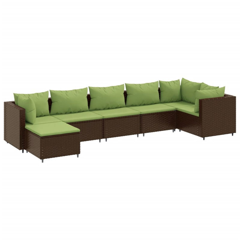 Latitude Run® 7 Piece Patio Lounge Set With Cushions Brown Poly Rattan, Brown, Cinnamon Red