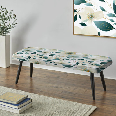 Banc rembourré floral sarcelle et ivoire à motif floral III