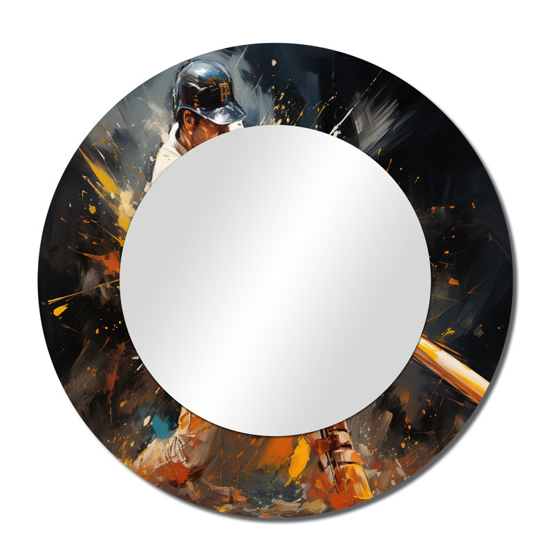 Shanely Baseball Abstract Home Run - Baseball Unique Wall Mirror, Modern Round Mirror, Printed Metal Art, 36" x 36"