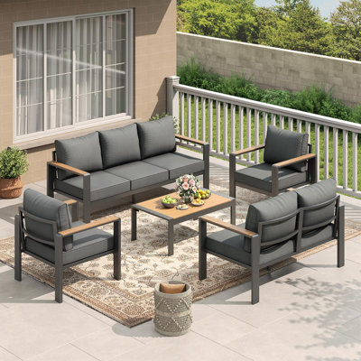 7 Seats Aluminum Patio Conversation Set with Thick Cushions & Coffee Table – Modular Sectional for Porch, Deck, or Yard