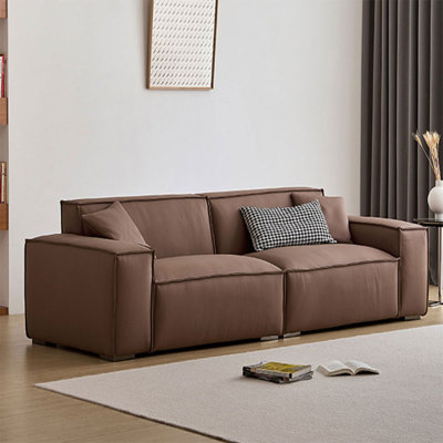 Brown Genuine Leather Modular Sofa cushion couch