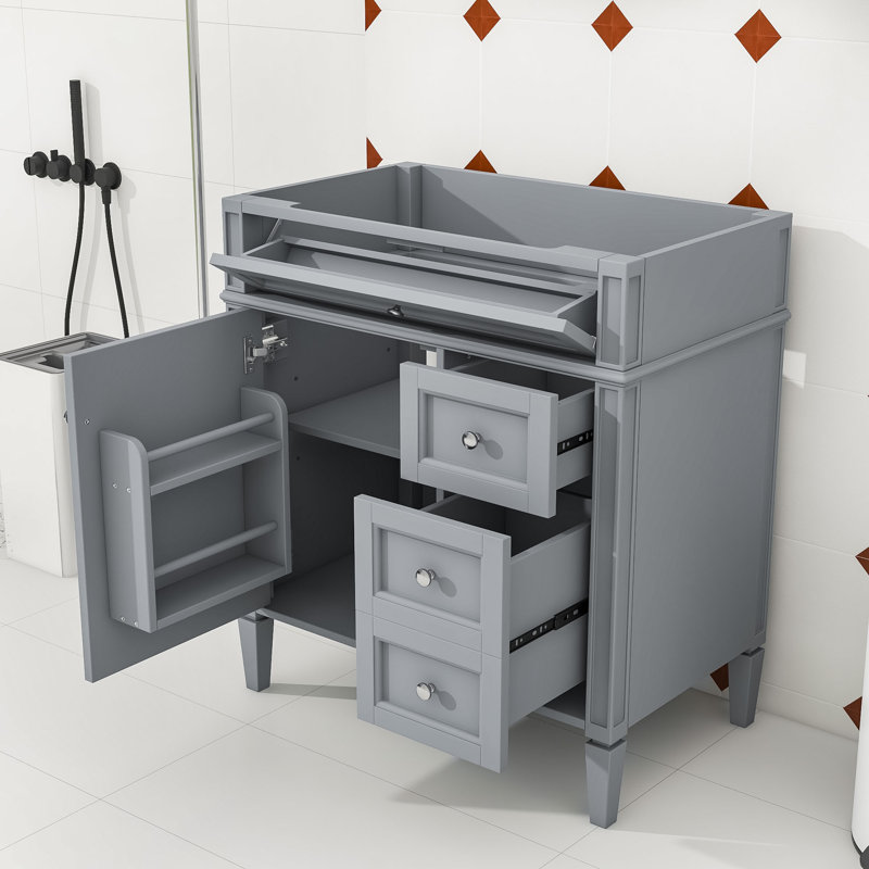 Meuble-lavabo élégant avec tablettes et tiroirs réglables, Gray
