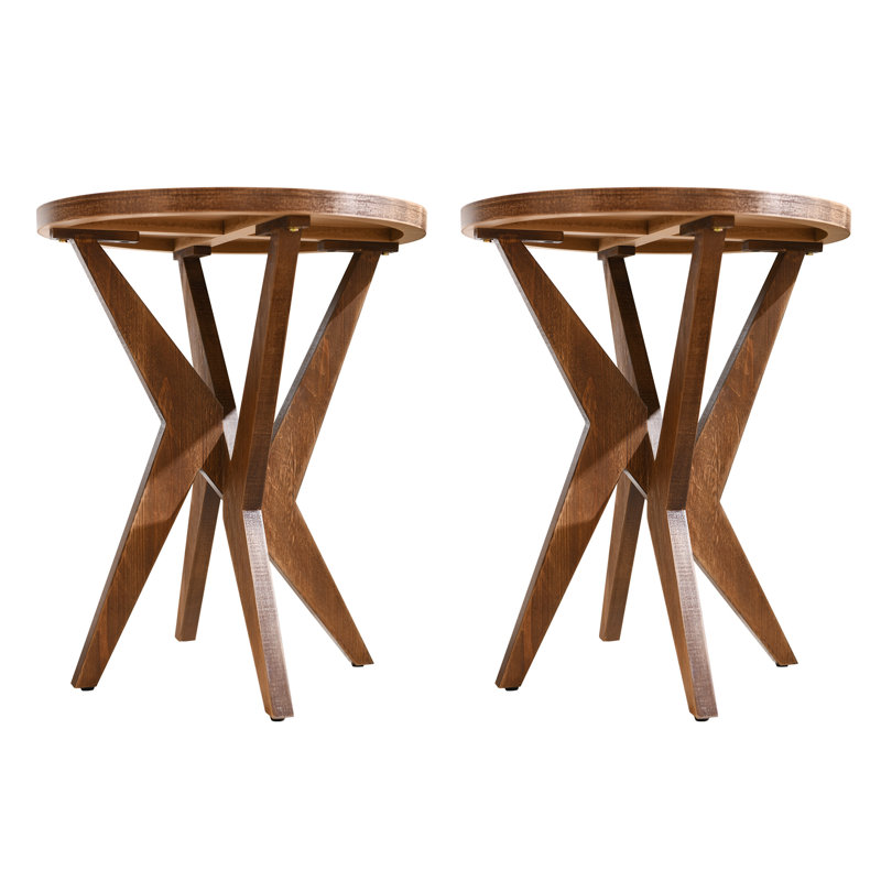 Jahey Solid Wood Crossed Legs Round End Table with Smooth Top and Sturdy Four-Leg Base, Natural Top/Natural Base