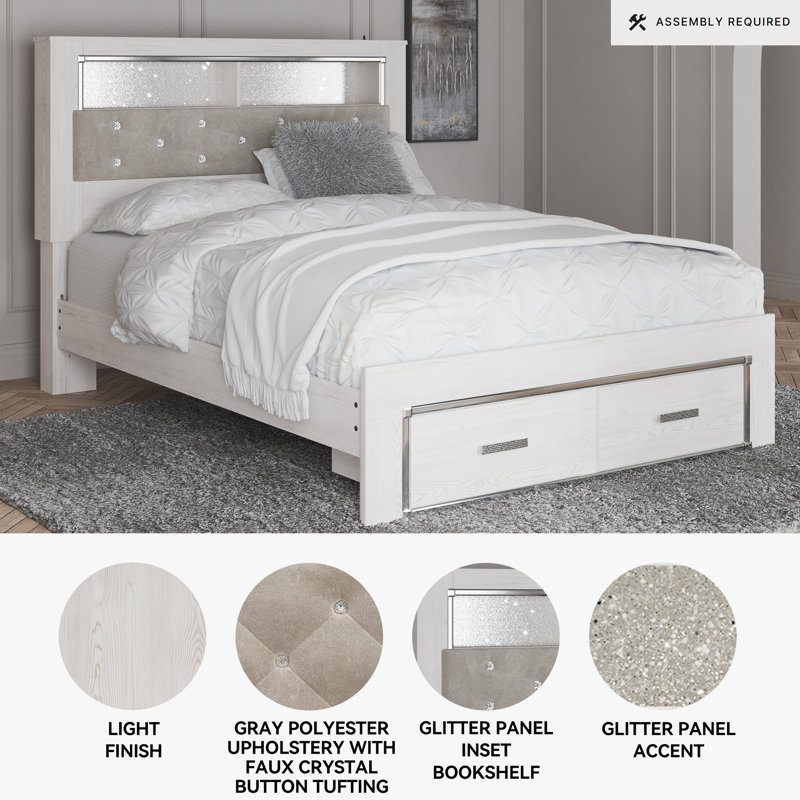 Beamond Upholstered Bookcase Bed, Queen