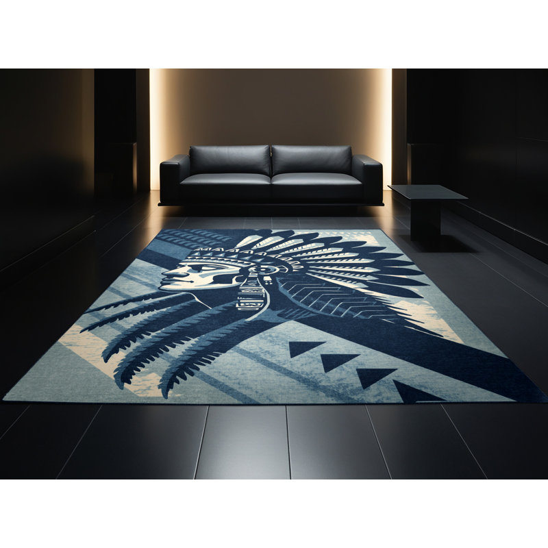 Tapis bleu moelleux doux en peluche Dunneback War Painted Warrior, 8 x 12