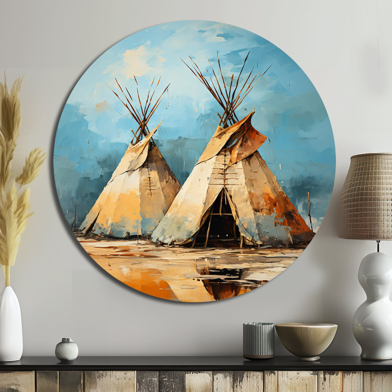 Tipi jaune jaune, collage de rythmes III - personnes, art en métal rond, H 16 po x l 16 po