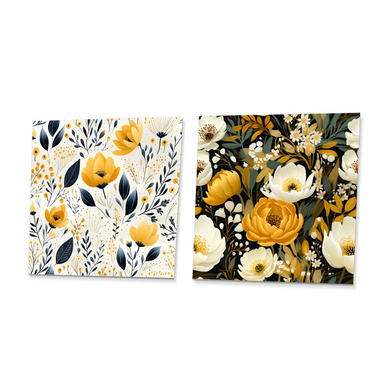 Erwan - Ensemble de 2 carrés à motif floral en métal, H 23 po x l 46 po