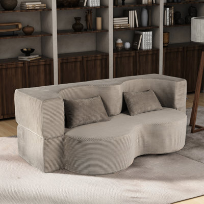 Canapé-lit 21 places pliable de 75 pouces avec mousse à mémoire de forme et fausse fourrure pour appartement, trois places compressées se transformant en lit en une seconde, microfibre beige, assise moelleuse, résistance à l'usure moyenne, décontracté