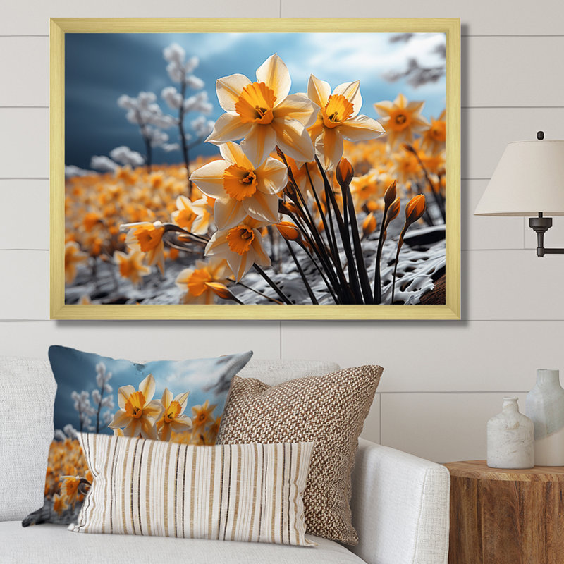 Daffodils Field Yellow Vibrant II - Imprimé, H 30 po x l 40 po x P 1,5 po, Cadre doré simple