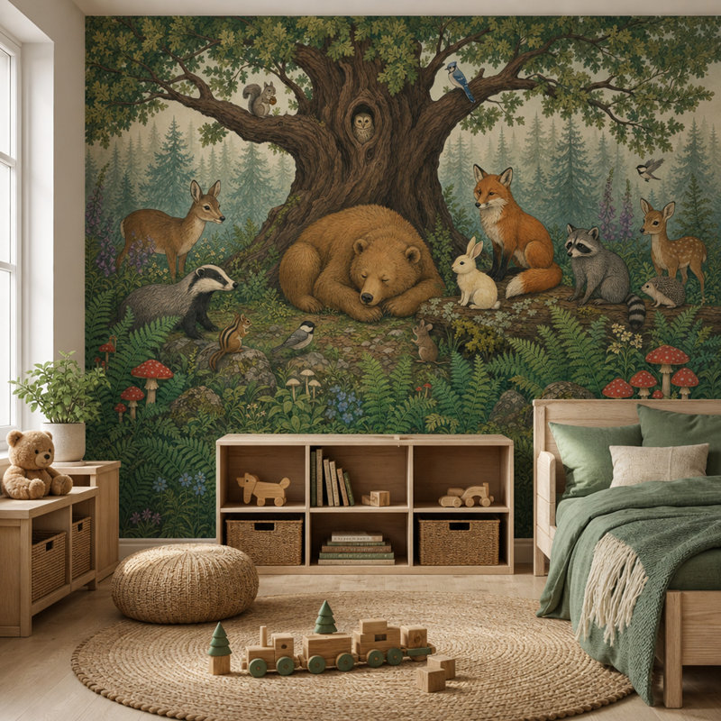 Décoration murale bois de forêt amovible, 140"x108", Peel and Stick
