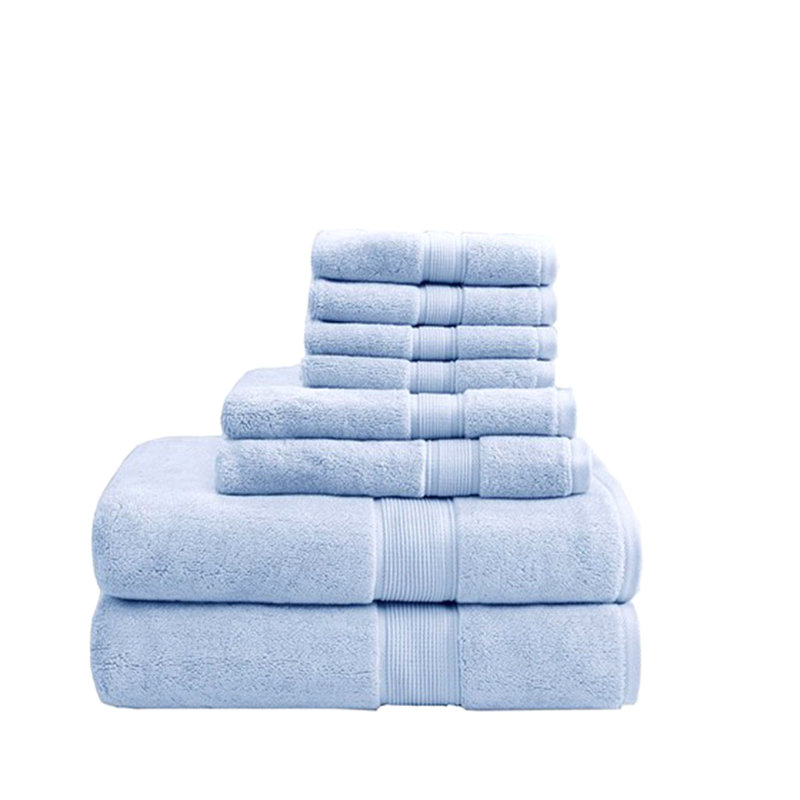 100% Cotton 8 Piece Antimicrobial Towel Set, Light Blue