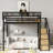 Full Size Loft Bed With Stairs, Metal Full Loft Bed With Storage Shelves, High Loft Bed With Wardrobe For Kids Teens