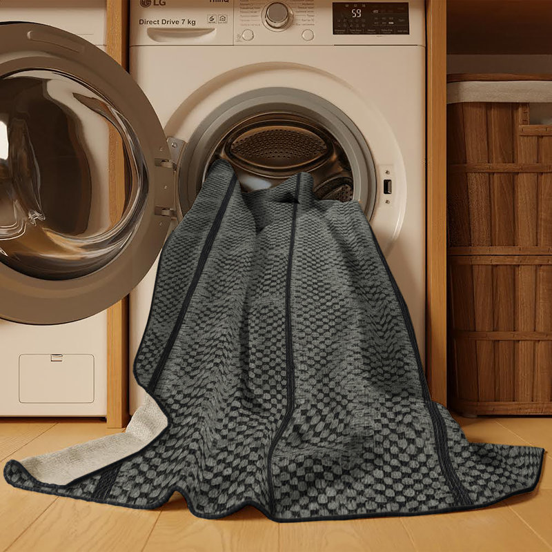 Tapis gris en treillis lavable à la machine, Carré 7 pi
