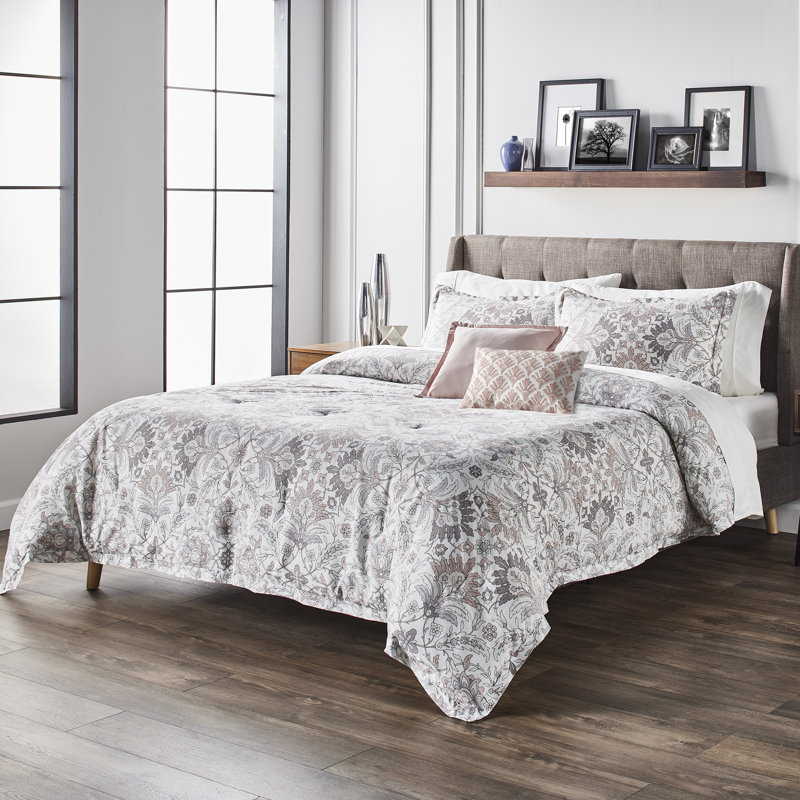 Ensemble d'édredon en rayonne 5 pièces Anne Klein Callista King, Édredon très grand lit et 4 pièces incluses