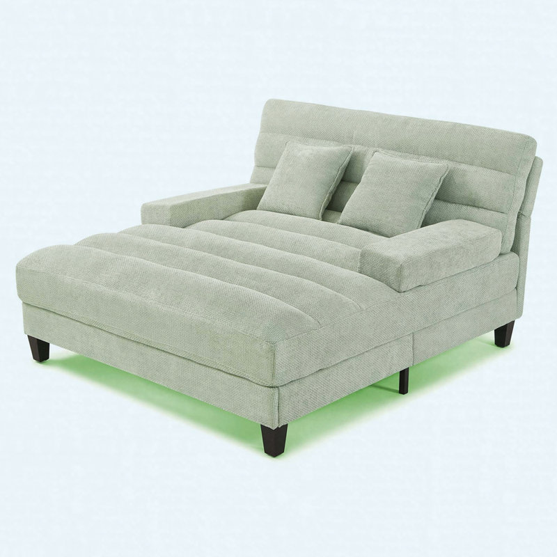 Canapé-lit Chenille de 57,1 po avec dossier réglable et bande lumineuse à DEL, Vert