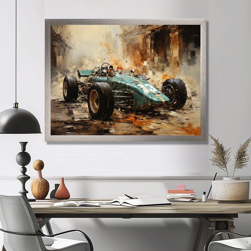 Illustration rétro rétro de voiture de sport - voiture de course, art mural, H 30 po x l 40 po x P 1,5 po, Cadre argenté