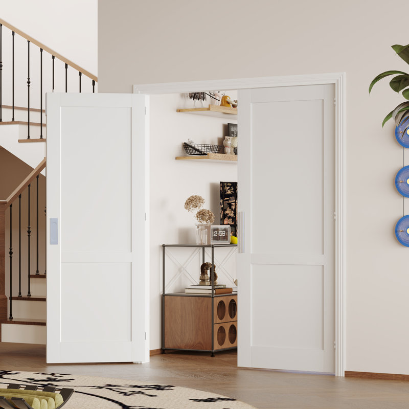Porte à deux panneaux Slab - 2 panneaux intérieurs en MDF de style shaker blanc, 48 po x 80 po