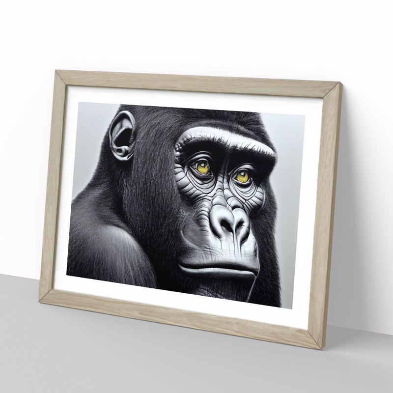 Astonishing Gorilla - Single Picture Frame Print, 25cm H x 34cm W x 2cm D, Oak Framed