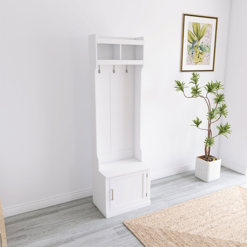 Minimalist Slim Hall Tree With 6 Hooks, White