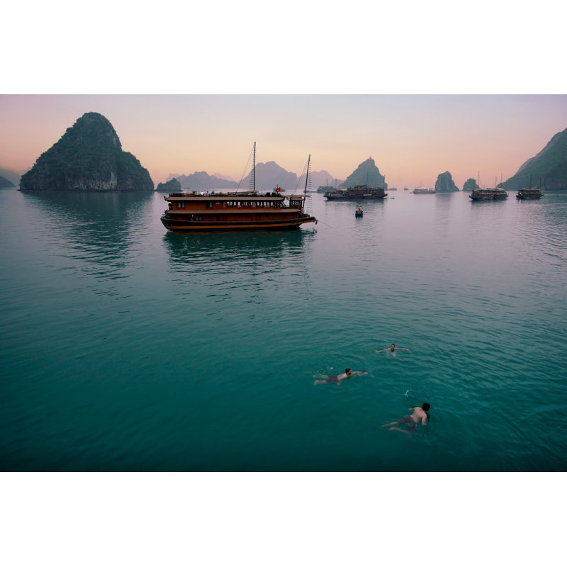 Halong Bay Swim - Picture Frame Photograph on Paper , 22.5" H x 31.5" W, Black Framed