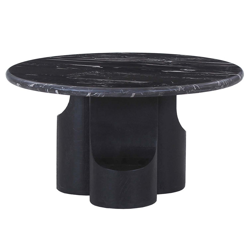 Table basse ronde, plateau en marbre naturel et noir Mercana