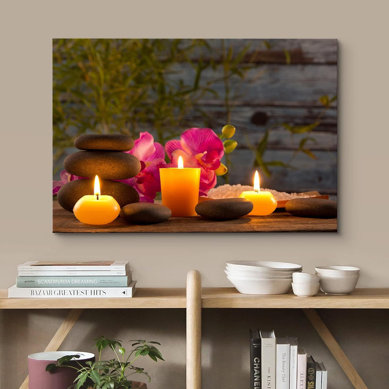 Zen Stones and Candle Geometric Landscape Canvas Print