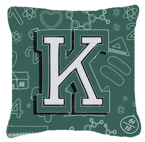 Coussin décoratif intérieur/extérieur au dos initial du monogramme à l’école, K, 14" H x 14" L x 4" D