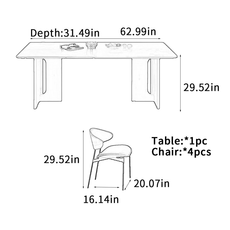 Table de salle à manger Black Rock, H 29,52 po x L 62,99 po x l 31,49 po