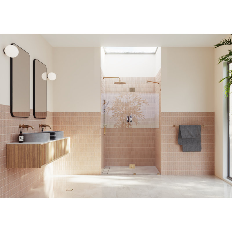 Halo 53.25 in. x 78 in. Frameless Glass Hinge Shower Door, Brushed Bronze