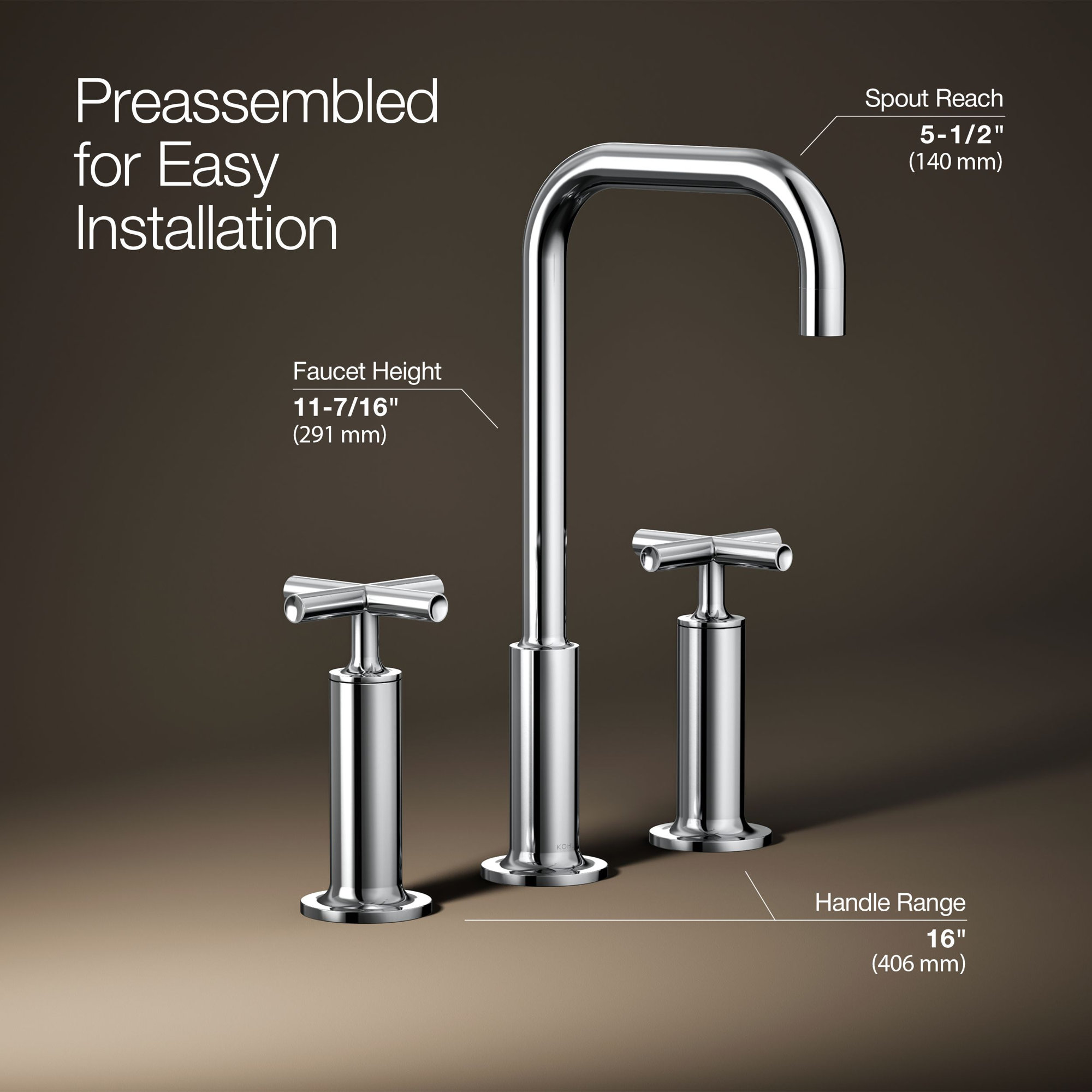 Purist Widespread Bathroom Sink Faucet with High Cross Handles and High Gooseneck Spout, Polished Chrome