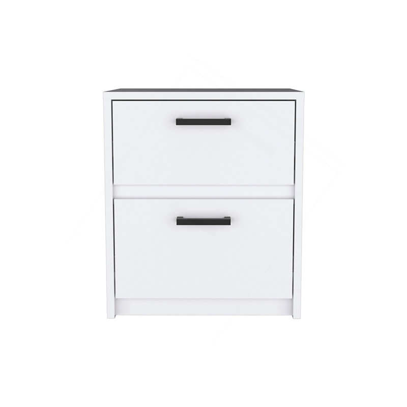 Table de chevet à carreaux, deux tiroirs, finition blanche, Blanc