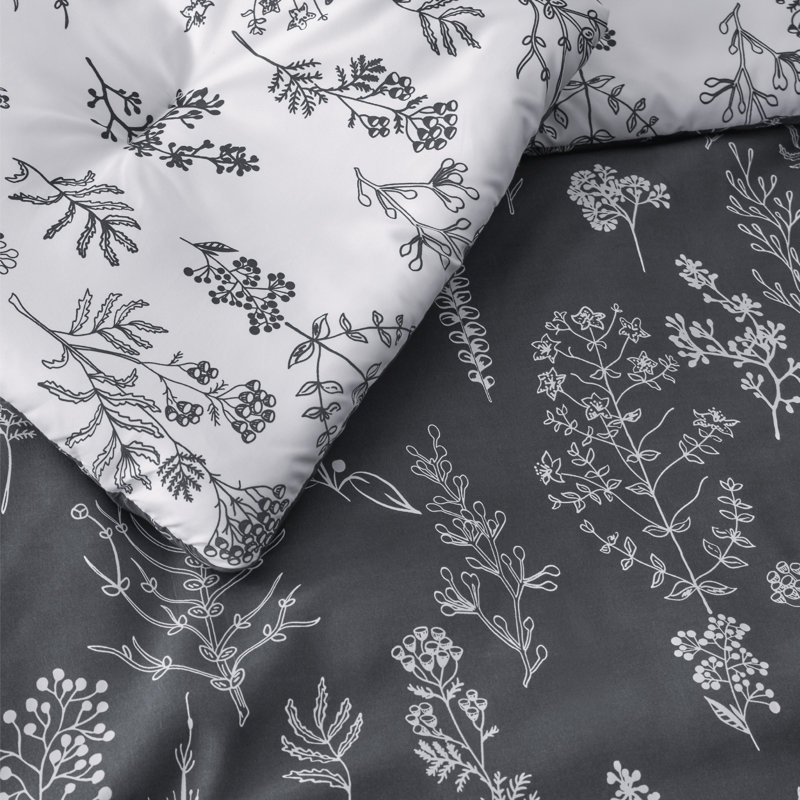 Best Seller Bedsure Comforter Set Reversible Cute Floral Bedding, 89GSM, Oversize King, Dark Gray