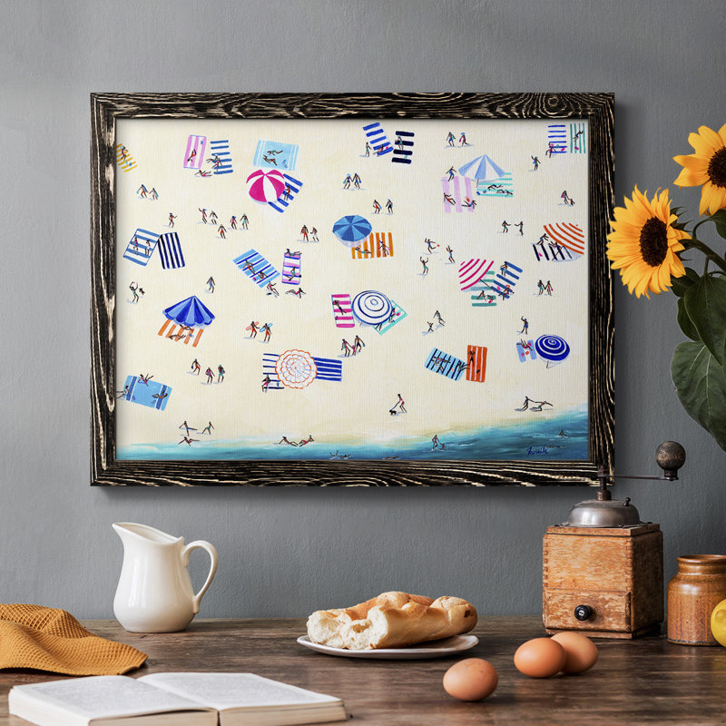 Plage colorée, reproduction sur toile, Cadre photo noir, H 26 po x l 38 po