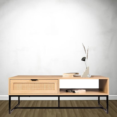 Coastal Style Natural Wood Tv Stand With Storage , Drawer, And Contemporary Aesthetic, 47 Inches Long Modern American Stand, Drawer For Media, 17 High Interior