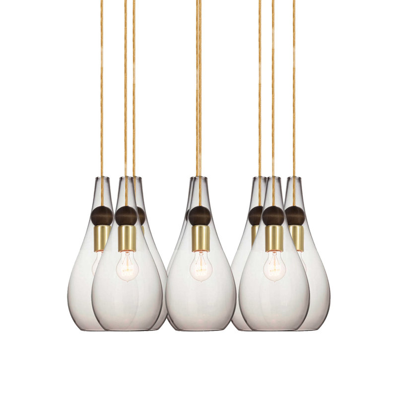 Earth 8 - Light Chandelier, Nickel Braided Cord, Clear Glass, 120" H x 16" W x 16" D