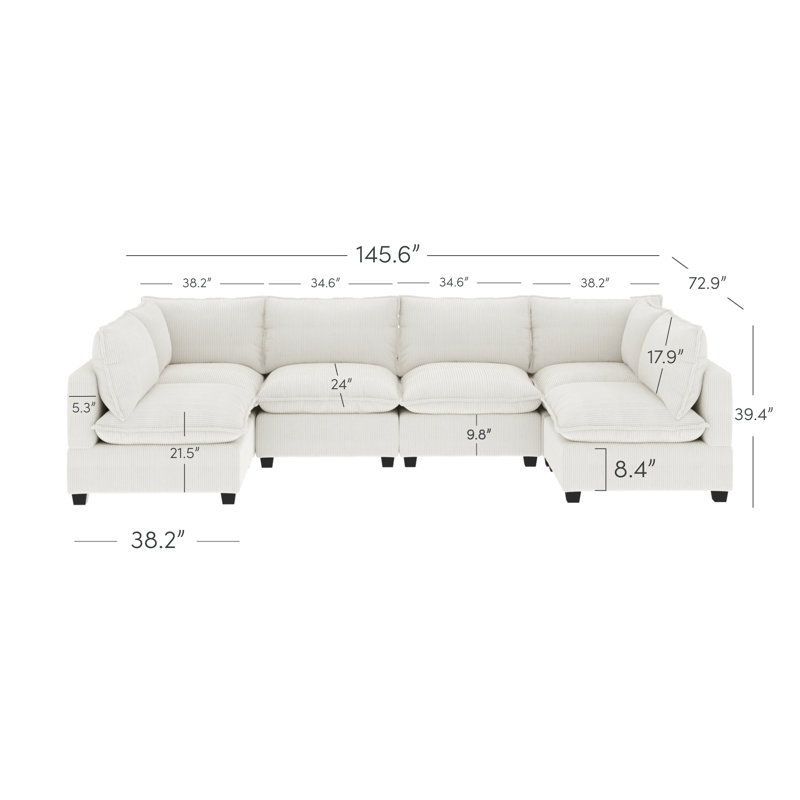 Somerdale Cloud Armless Sectional Sofa, Gray Corduroy
