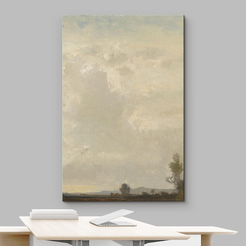 Nuage tempête pastel ciel arbre nature paysage moderne Art déco minimaliste rustique, Toile tendue, H 18 po x l 12 po