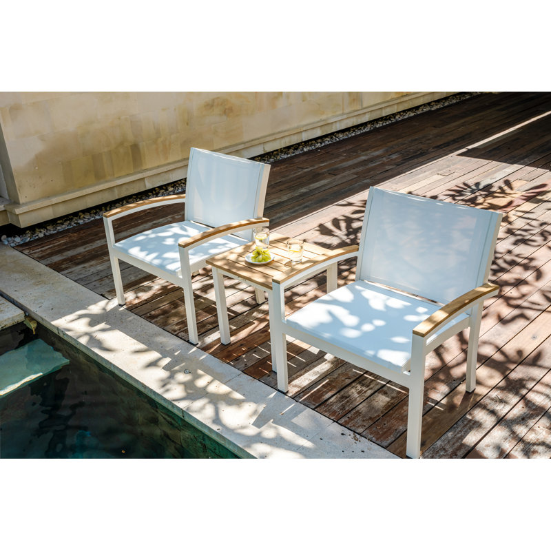 Tribeca Aluminum Teak Sling Stacking Lounge Chair, White/Brown