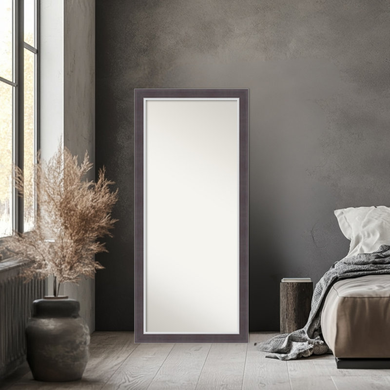 Ellie Non-Beveled Framed Full-Length Floor Leaner Mirror, Brown Silver