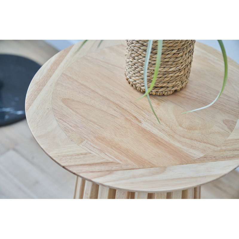 Bayram Solid Wood Pedestal End Table, Tan