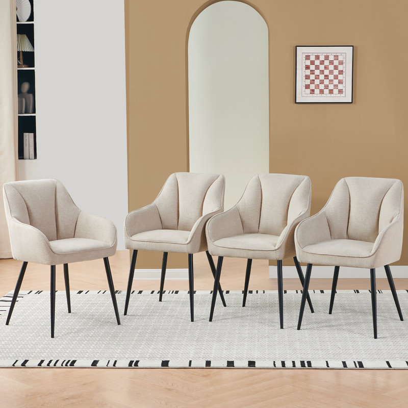 Modern Fabric Upholstered Arm Dining Chairs with Curved Back Accent Chair, Beige