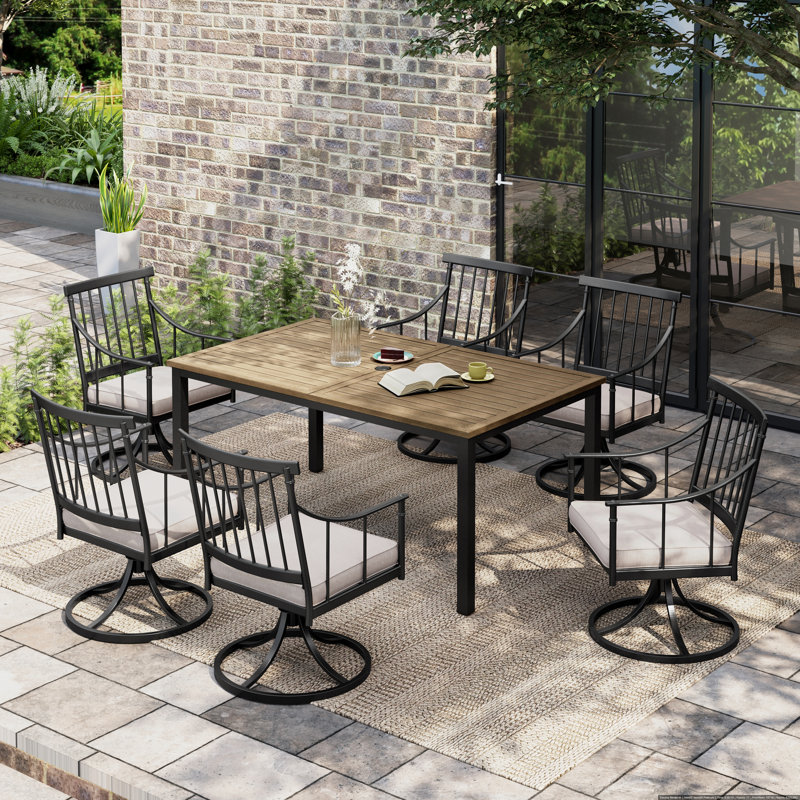 6 - Person Metal Patio Dining Set With Rectangular Table , Cushions Included