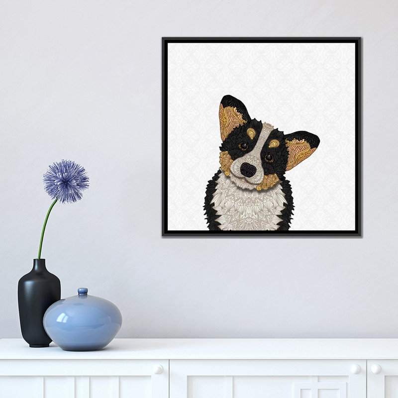 Angelika Parker «Corgi», impression sur toile tendue, Toile avec cadre noir, H 37 po x l 37 po x P 1,5 po, Pas de tapis
