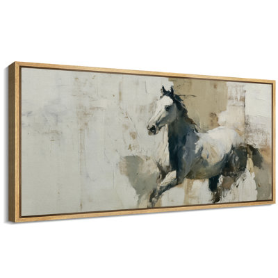 Running White Horse Modern Neutral Animal Wall Decor Extra Large Pictures Framed Canvas Print Wall Art